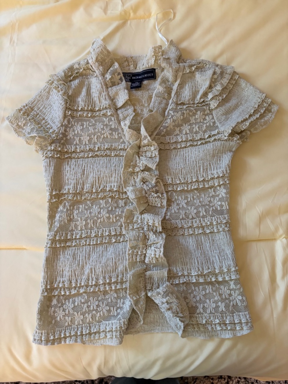 Rich & Famous Light Green Lace Crochet Top
